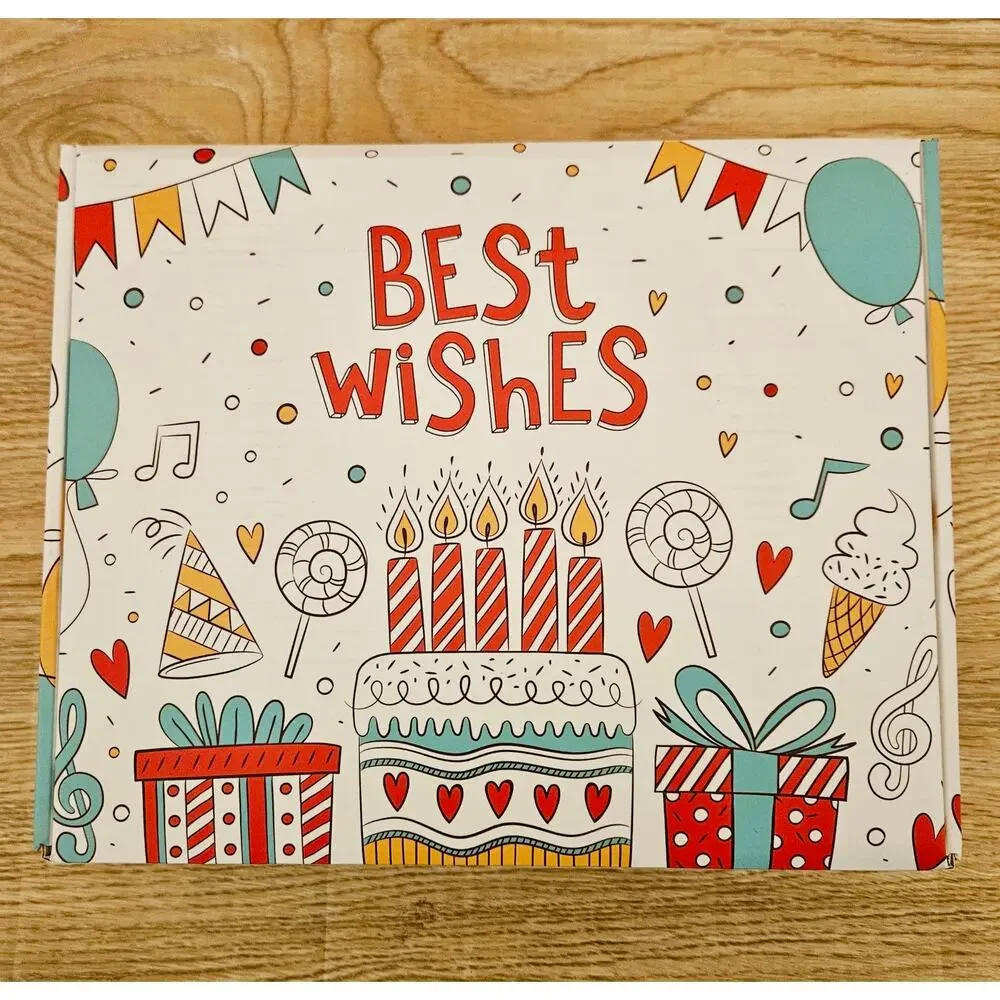 NEW Birthday Wishes Party Box 24 Large & Small Plates Cups Cutlery 2 Table Cover